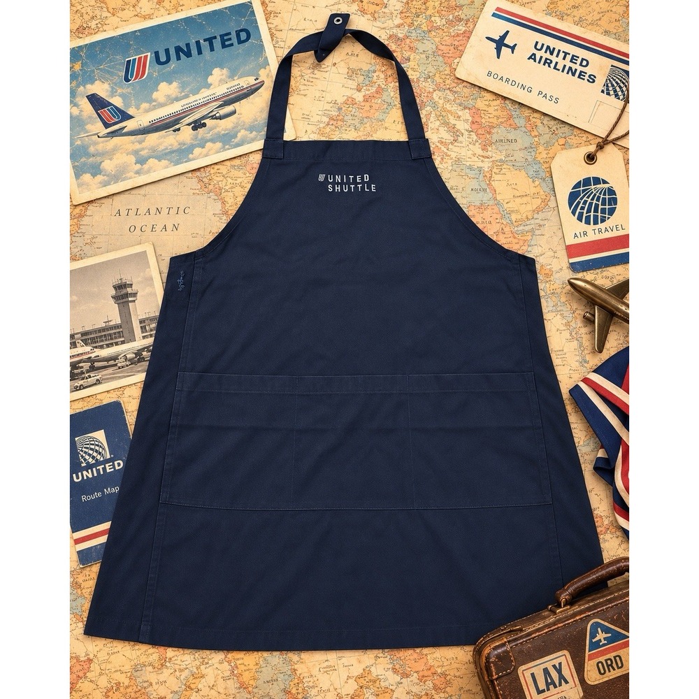 Vintage 1990s United Airlines Shuttle Flight Attendant Apron Navy Brookhurst STD
